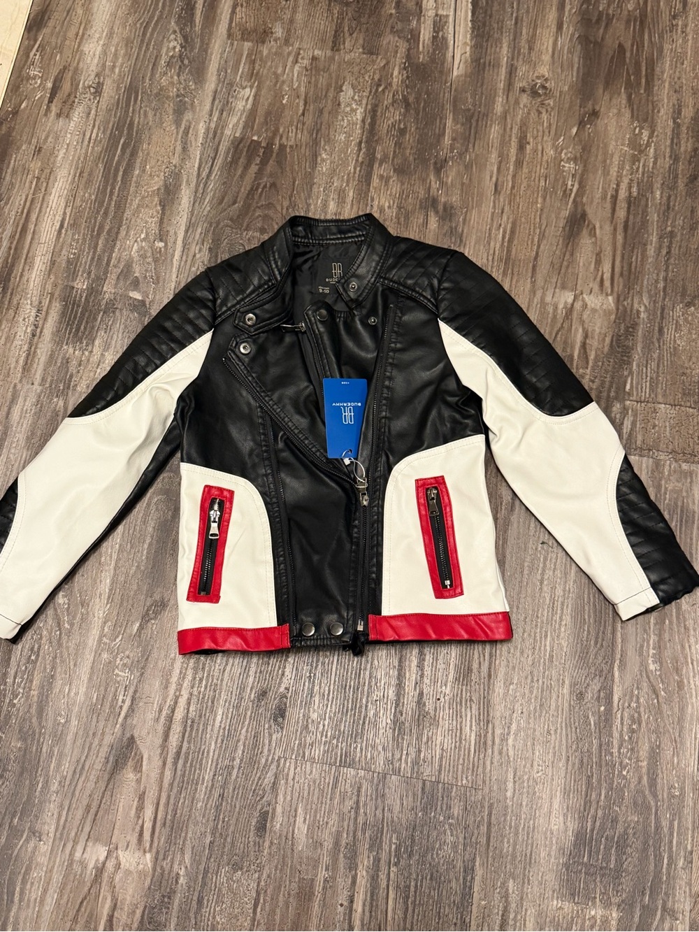Budermmy Kids Faux Leather Moto Racer Jacket Red Black White Size 9-10 Yrs  NWT